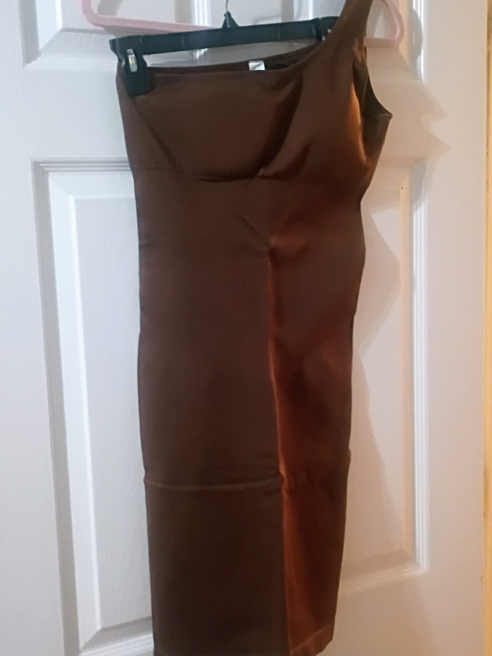 One Shoulder Body Con Brown Midi Dress